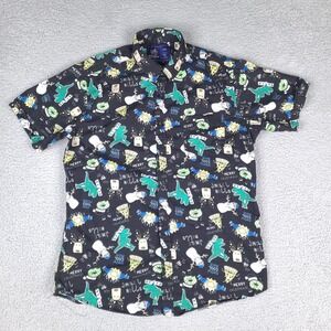 Rugby University Shirt Mens Large Black Colorful Christmas Funny Button Down